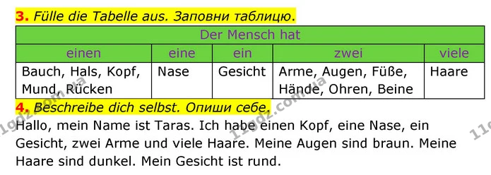 3. Fülle die Tabelle aus. Заповни таблицю. — ГДЗ Робочий зошит Німецька мова 6 клас Гоголєва