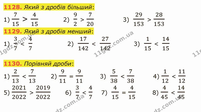 1128. Який з дробів більший: — ГДЗ Математика 5 клас Істер 2022