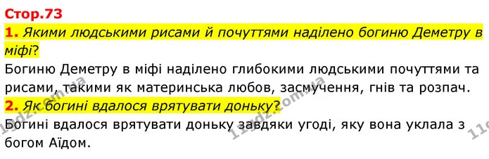 1. Якими людськими рисами й почуттями наділено богиню Деметру в міфі? — ГДЗ Зарубіжна література 6 клас Волощук