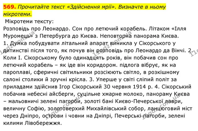 569. Прочитайте текст «Здійснення мрії». Визначте в ньому мікротеми. — ГДЗ Відповіді Українська мова 6 клас Єрмоленко