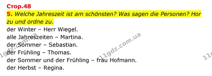 5. Welche Jahreszeit ist am schönsten? Was sagen die Personen? Hor zu und ordne zu. — ГДЗ Німецька мова 6 клас Басай (2023)
