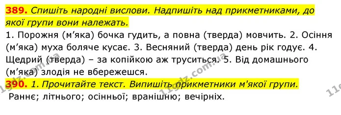 389. Спишіть народні вислови. Надпишіть над прикметниками, до якої групи вони належать. — ГДЗ Відповіді Українська мова 6 клас Єрмоленко