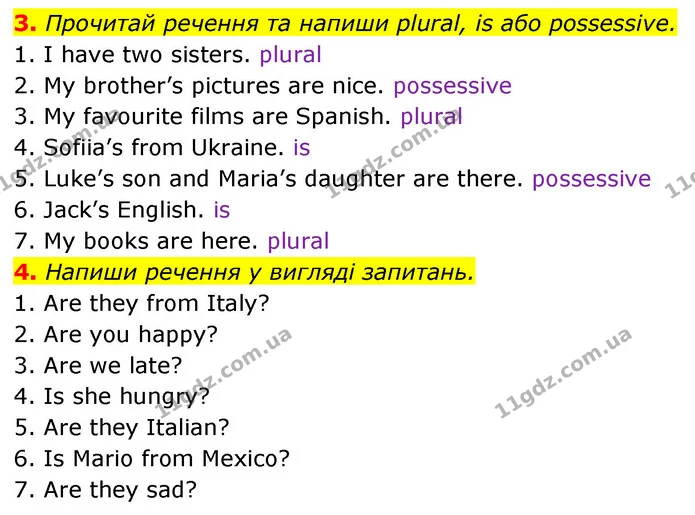 3. Прочитай речення та напиши plural, is aбо possessive. — ГДЗ Англійська мова 5 клас Коста Джоанна