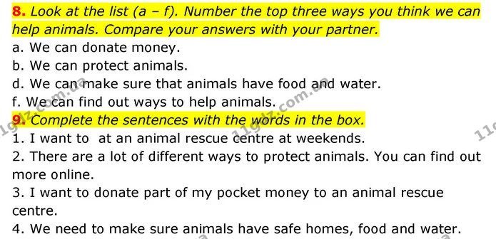 8. Look at the list (a – f). Number the top three ways you think we can help animals. Compare your answers with your partner. — ГДЗ Англійська мова 6 клас Коста (Prepare 6)