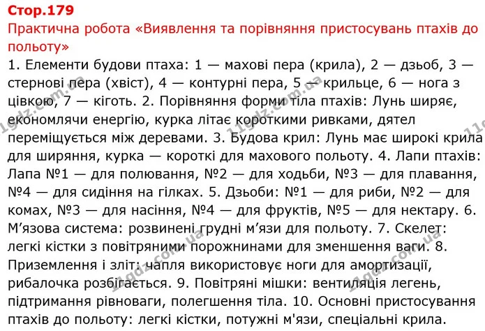 Практична робота «Виявлення та порівняння пристосувань птахів до польоту» — ГДЗ Біологія 7 клас Тагліна