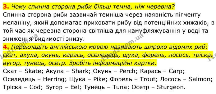 3. Чому спинна сторона риби більш темна, ніж черевна? — ГДЗ Біологія 7 клас Тагліна