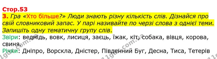 3. Гра «Хто більше?» Люди знають різну кількість слів. Дізнайся про свій словниковий запас. У парі називайте по черзі слова з однієї — ГДЗ Українська мова та читання 3 клас Большакова 1-2 ч.
