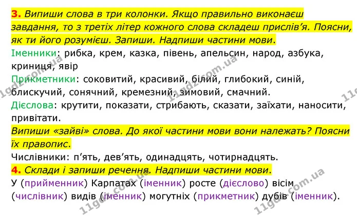 3. Випиши слова в три колонки. Якщо правильно виконаєш завдання, то з третіх літер кожного слова складеш прислів’я. Поясни, як ти його — ГДЗ Українська мова 4 клас Чабайовська