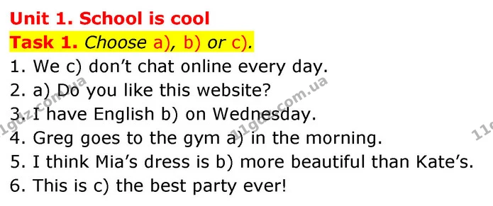 Task 1. Choose a), b) or c). — ГДЗ Збірник тестів Англійська мова 5 клас Карпюк