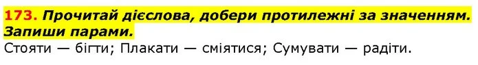 173. Прочитай дієслова, добери протилежні за значенням. Запиши парами. — ГДЗ Українська мова 2 клас Захарійчук