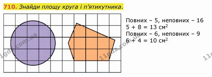 710. Знайди площу круга і п’ятикутника. — ГДЗ Математика 4 клас Лишенко 1-2 ч.