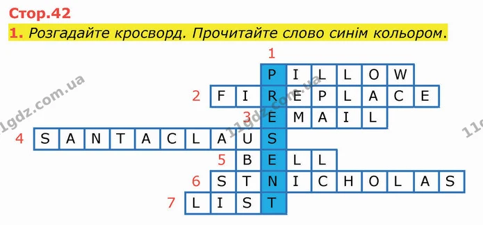 1. Розгадайте кросворд. Прочитайте слово синім кольором. — ГДЗ Робочий зошит Англійська мова 4 клас Карпюк