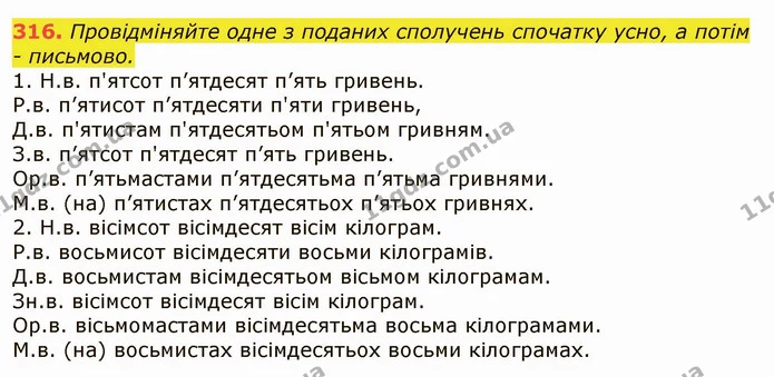 316. Провідміняйте одне з поданих сполучень спочатку усно, а потім - письмово. — ГДЗ Українська мова 6 клас Заболотний 2019
