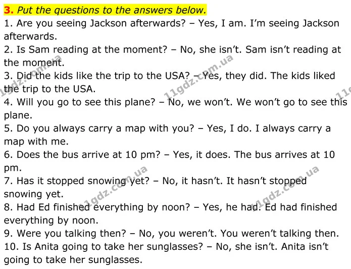 3. Put the questions to the answers below. — ГДЗ Англійська мова 8 клас Карпюк 2025
