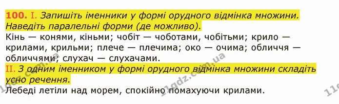 100. І. Запишіть іменники у формі орудного відмінка множини. Наведіть паралельні форми (де можливо). — ГДЗ Українська мова 6 клас Заболотний 2019
