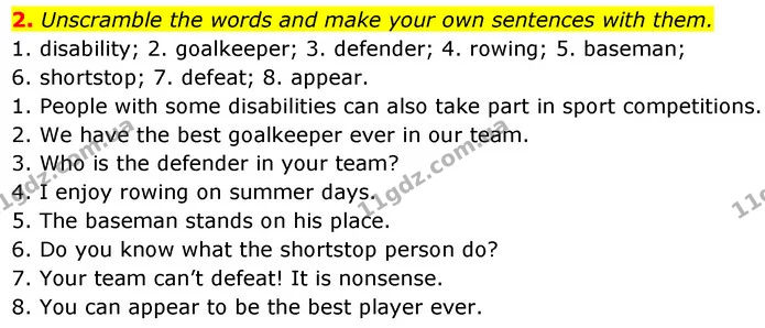 2. Unscramble the words and make your own sentences with them. — ГДЗ Робочий зошит Англійська мова 7 клас Карпюк