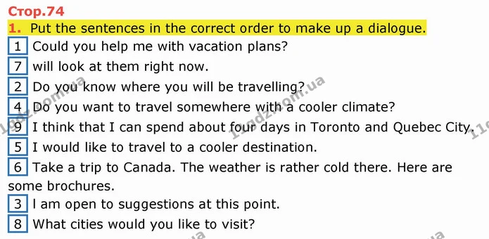 1. Put the sentences in the correct order to make up a dialogue. — ГДЗ Робочий зошит англійська мова 10 клас Ходаковська