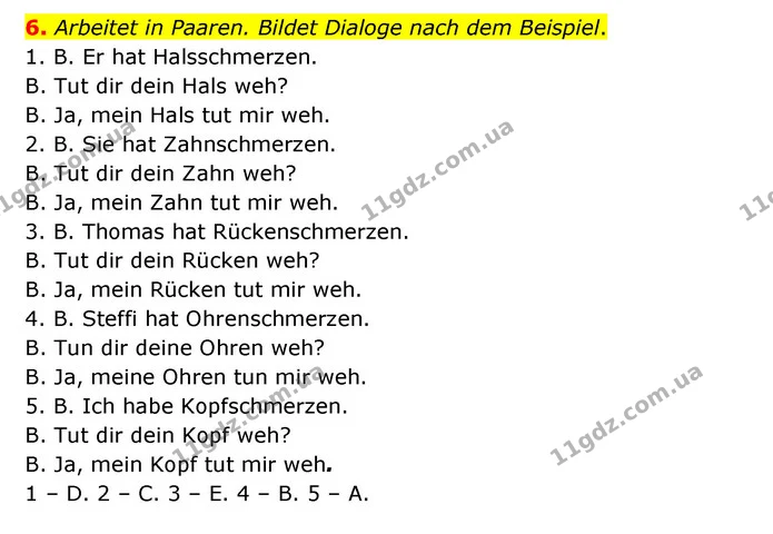 6. Arbeitet in Paaren. Bildet Dialoge nach dem Beispiel. — ГДЗ Німецька мова 6 клас Басай (2023)
