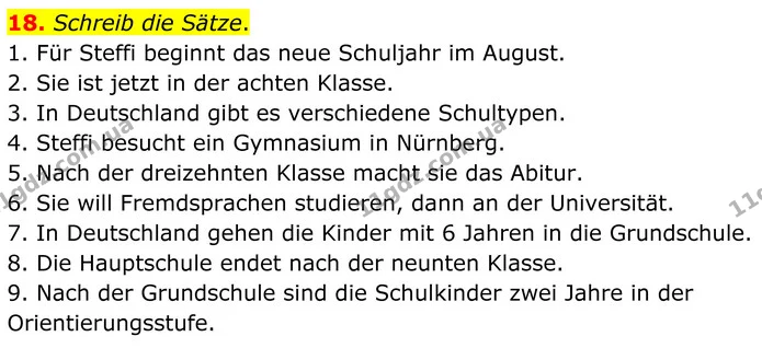 18. Schreib die Sätze. — ГДЗ робочий зошит Німецька мова 8 клас Басай