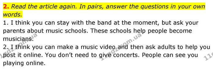 2. Read the article again. In pairs, answer the questions in your own words. — ГДЗ Англійська мова 6 клас Коста (Prepare 6)