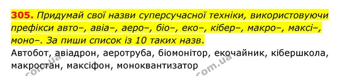 305. Придумай свої назви суперсучасної техніки, використовуючи — ГДЗ Українська мова 6 клас Онатій