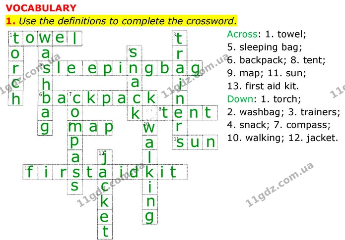 1. Use the definitions to complete the crossword. — ГДЗ робочий зошит Англійська мова 7 клас Prepare
