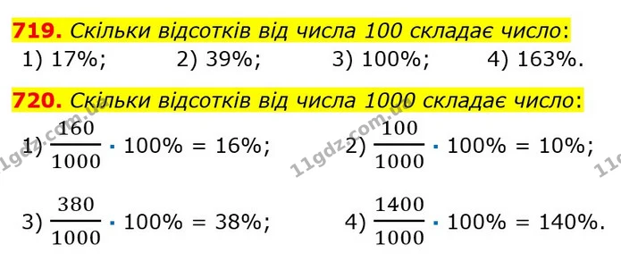 719. Скільки відсотків від числа 100 складає число: — ГДЗ Математика 6 клас Істер 2023 1-2 ч.