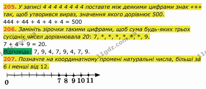 205. У записі 4 4 4 4 4 4 4 4 поставте між деякими цифрами знак «+» так, щоб утворився вираз, значення якого дорівнює 500. — ГДЗ Математика 5 клас Мерзляк