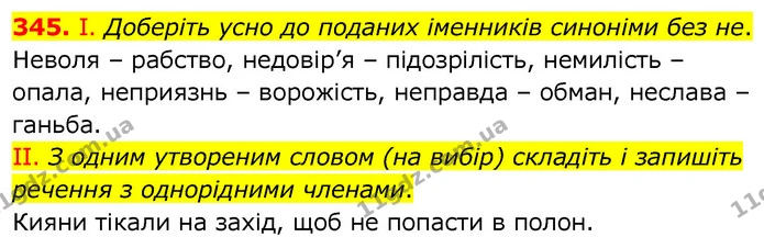 345. І. Доберіть усно до поданих іменників синоніми без не. — ГДЗ Українська мова 6 клас Заболотний 2020