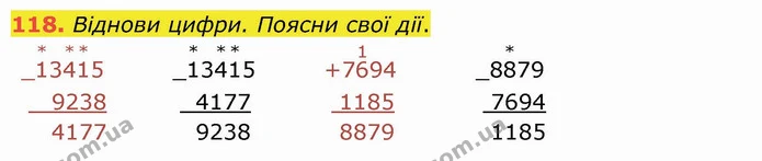 118. Віднови цифри. Поясни свої дії. — ГДЗ Математика 4 клас Заїка