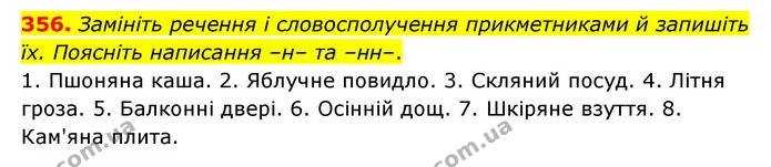 356. Замініть речення і словосполучення прикметниками й запишіть їх. Поясніть написання –н– та –нн–. — ГДЗ Українська мова 6 клас Голуб 2023