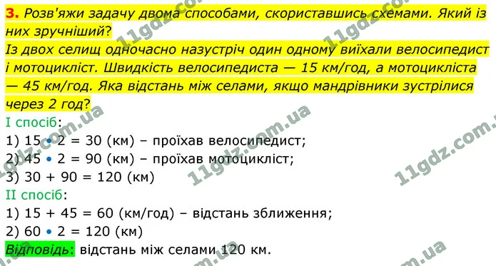 3. Розв'яжи задачу двома способами, скориставшись схемами. Який із них зручніший? — ГДЗ Математика 4 клас Логачевська 1-2 ч. 2021