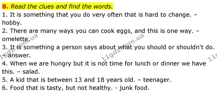 B. Read the clues and find the words. — ГДЗ робочий зошит Англійська мова 7 клас Мітчелл