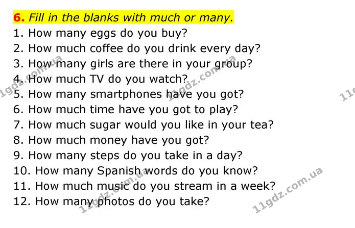 6. Fill in the blanks with much or many. — ГДЗ Робочий зошит Англійська мова 5 клас Косован (Дж. Коста)