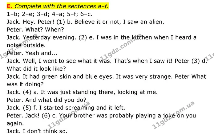 E. Complete with the sentences a–f. — ГДЗ Робочий зошит Англійська мова 6 клас Мітчелл