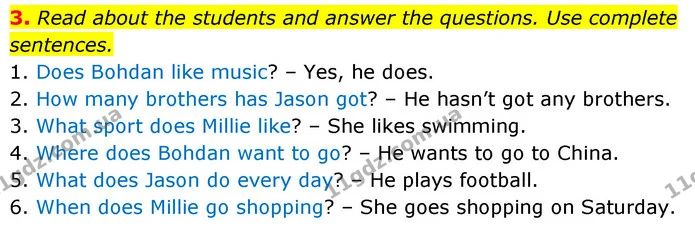 3. Read about the students and answer the questions. Use complete sentences. — ГДЗ Англійська мова 6 клас Коста (Prepare 6)