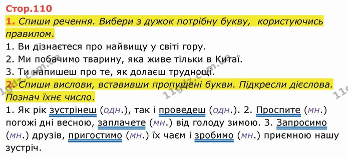 1. Спиши речення. Вибери з дужок потрібну букву, користуючись правилом. — ГДЗ Українська мова та читання 4 клас Пономарьова