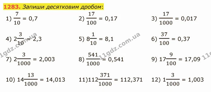 1283. Запиши десятковим дробом: — ГДЗ Математика 5 клас Істер 2022