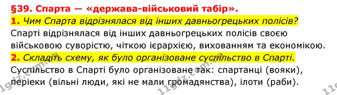 1. Чим Спарта відрізнялася від інших давньогрецьких полісів? — ГДЗ Історія України 6 клас Гісем