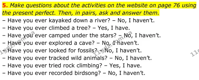 5. Make questions about the activities on the website on page 76 using the present perfect. Then, in pairs, ask and answer them. — ГДЗ Англійська мова 7 клас Коста