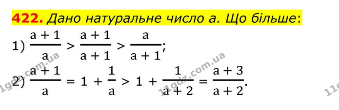 422. Дано натуральне число а. Що більше: — ГДЗ Математика 6 клас Тарасенкова 2023 1-2 ч.