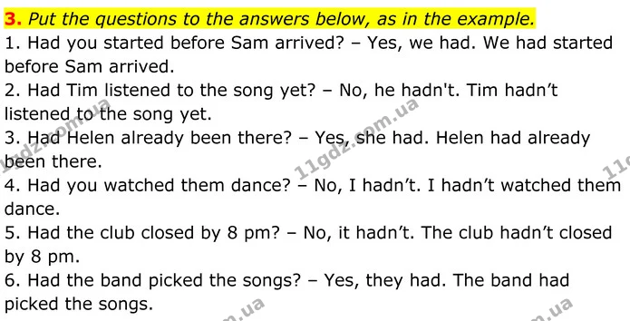 3. Put the questions to the answers below, as in the example. — ГДЗ Англійська мова 8 клас Карпюк 2025