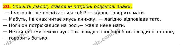 20. Спишіть діалог, ставлячи потрібні розділові знаки. — ГДЗ Українська мова 6 клас Ворон, Солопенко