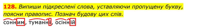 128. Випиши підкреслені слова, уставляючи пропущену букву, поясни правопис. Познач будову цих слів. — ГДЗ Українська мова та читання 3 клас Захарійчук 2020