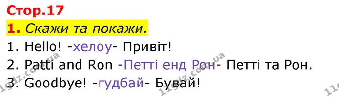 1. Скажи та покажи. — Англійська мова 1 клас Мітчелл