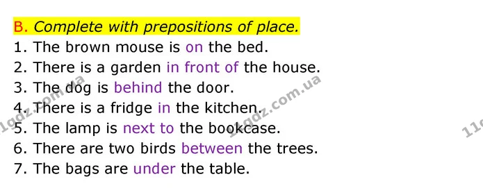 B. Complete with prepositions of place. — ГДЗ Зошит граматика Англійська мова Мітчелл