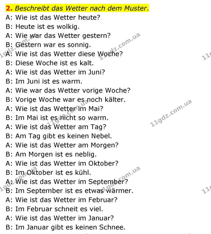 2. Beschreibt das Wetter nach dem Muster. — ГДЗ Німецька мова 6 клас Сотникова 2 рік (2023)