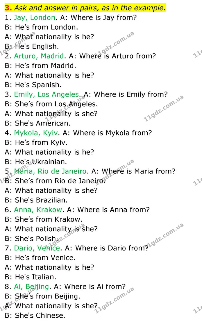 3. Ask and answer in pairs, as in the example. — ГДЗ Англійська мова 6 клас Карпюк 2023