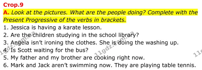 A. Look at the pictures. What are the people doing? Complete with the Present Progressive of the verbs in brackets. — ГДЗ граматика Англійська мова 7 клас Мітчелл