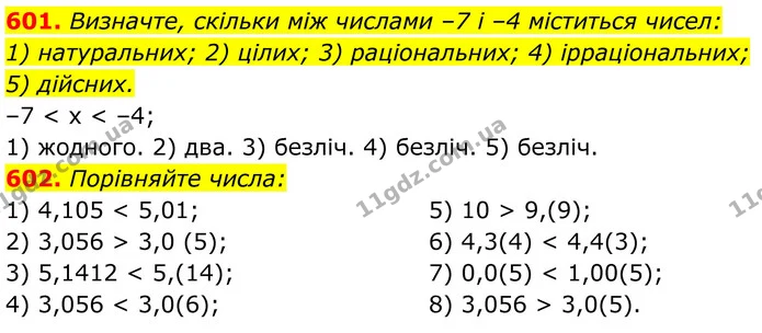 601. Визначте, скільки між числами –7 і –4 міститься чисел: — ГДЗ Алгебра 8 клас Тарасенкова
